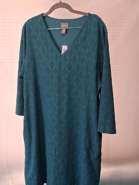 Chico's Eyelet Lace V Neck Wide Sleeve Knee Dress Nwt